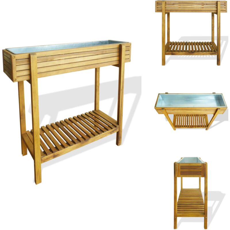 Erhöhter Garten-Hochbeet Akazie Massivholz und Zink - Holz Hochbeet - Gartengefäß - Blumenerde - Balkonpflanzen - Kräutergarten