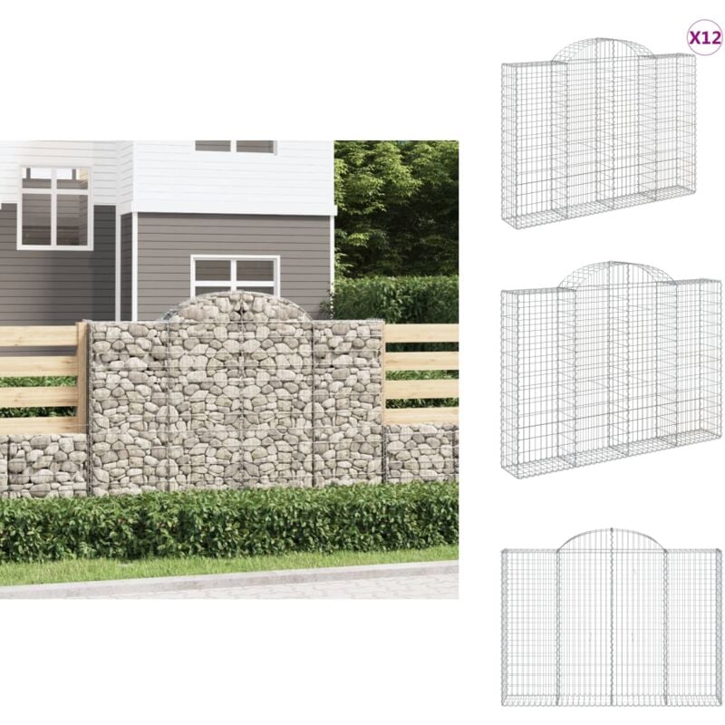 Vidaxl - Gabionen mit Hochbogen 12Stk. 200x30x140/160cm Verzinktes Eisen - Gabionen - Gartenzaun - Gartendekoration - Eisenkonstruktion - Stauraum