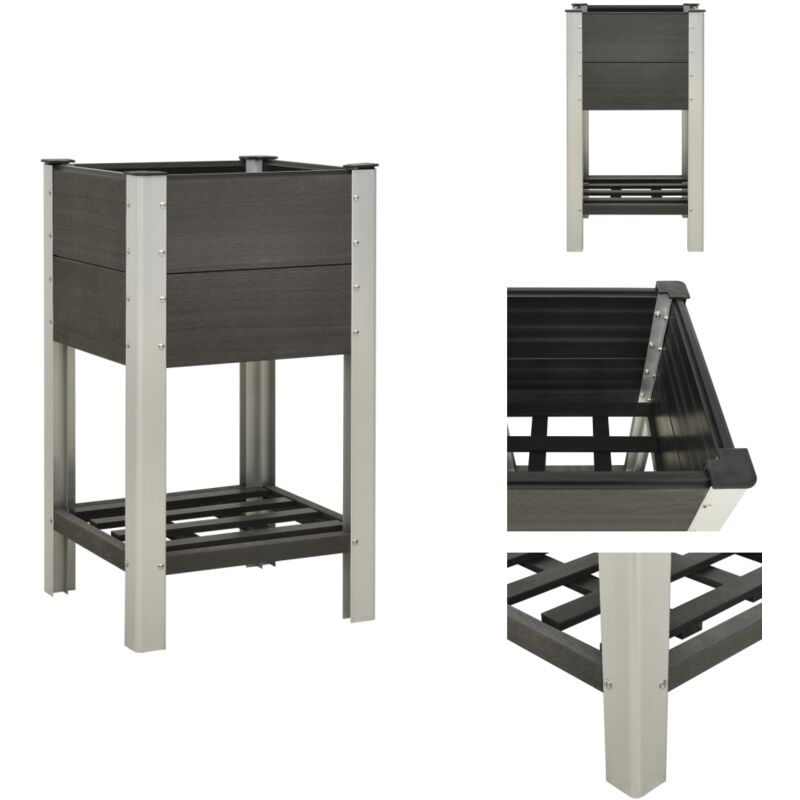 Garten-Hochbeet mit Ablage 50x50x90 cm wpc Grau - Hochbeet - Gartenmöbel - Balkonpflanzen - Blumenerde - Gartengeräte