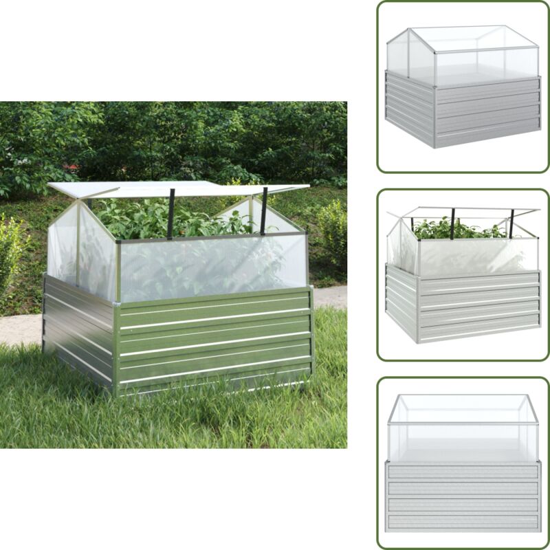 Garten-Hochbeet mit Gewächshaus 100x100x85 cm Silber - Gartengefäße - Hochbeet - Stahlteich - Blumengarten - Pflanzbehälter