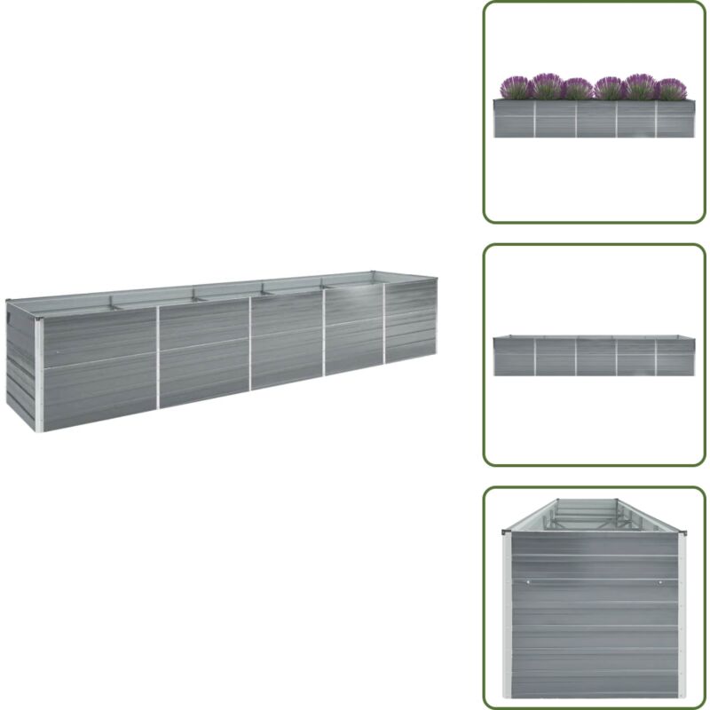 Garten-Hochbeet Verzinkter Stahl 400×80×77 cm Grau - Hochbeet - Stahlteil - Gartengeräte - Balkonbepflanzung - Gemüsegarten