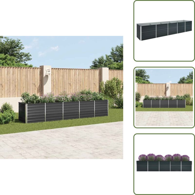 Garten-Hochbeet Verzinkter Stahl 400x80x77 cm Anthrazit - Hochbeet - Gartenhochbeet - Stahlteich - Pflanzenbehälter - Balkonbepflanzung