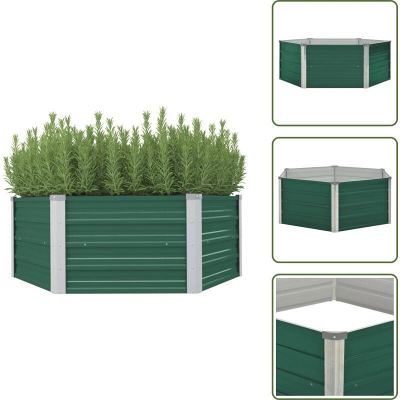 Hochbeet 129x129x46 cm Verzinkter Stahl Grün - Hochbeet - Pflanzenbehälter - Gemüsegarten - Balkonbepflanzung - Gartengeräte