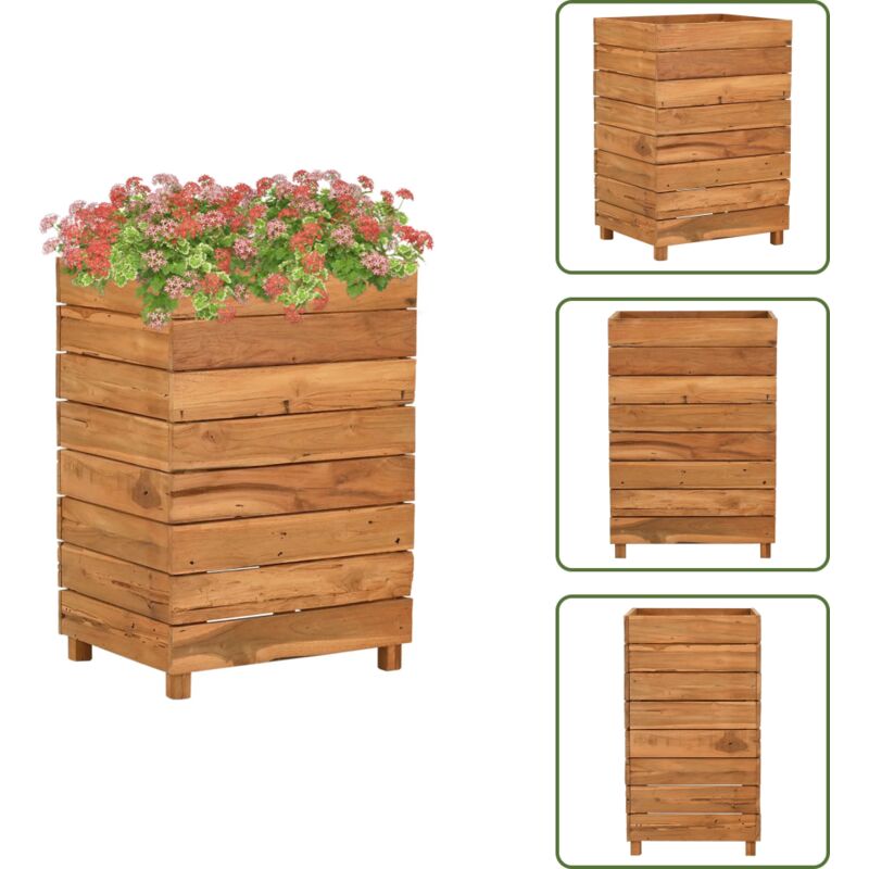 Hochbeet 50x40x72 cm Teak Altholz und Stahl - Hochbeet - Teakholz - Gartendekoration - Blumenerde - Pflanzenbehälter