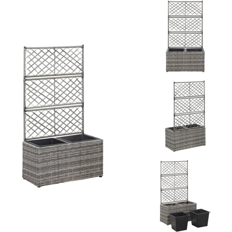 Hochbeet mit Rankgitter 2 Töpfe 58×30×107cm Poly Rattan Grau - Hochbeet - Rankgitter - Polyrattan - Gartenmöbel - Outdoor Dekoration