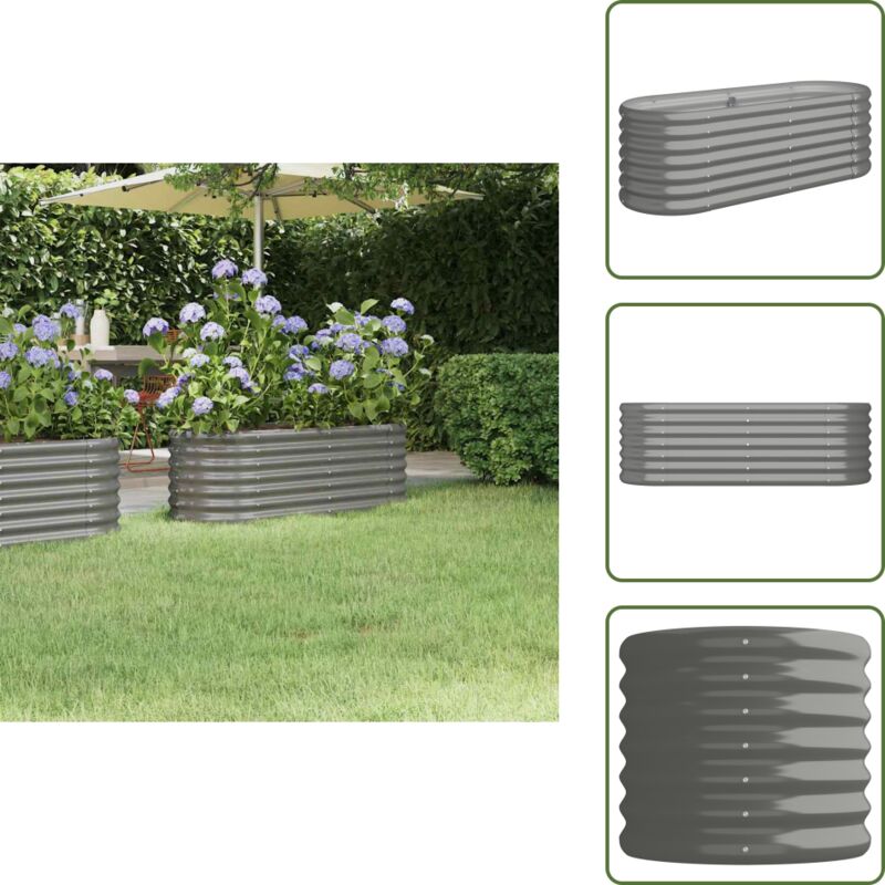 Hochbeet Pulverbeschichteter Stahl 114x40x36 cm Grau - Hochbeet - Gartenmöbel - Pflanzenbehälter - Stahltanks - Balkonpflanzen