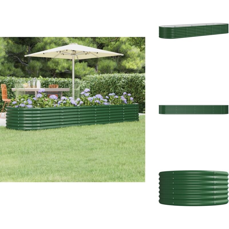 Hochbeet Pulverbeschichteter Stahl 296x80x36 cm Grün - Hochbeet - Gartenmöbel - Stahllösung - Pflanzenbehälter - Outdoor Dekoration