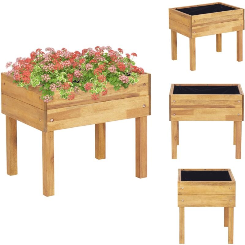 Hochkübel 50 x 40 x 45 cm Massivholz Akazie - Holzpflanze - Blumenerde - Gartendekoration - Balkonpflanzen - Terrassenmöbel