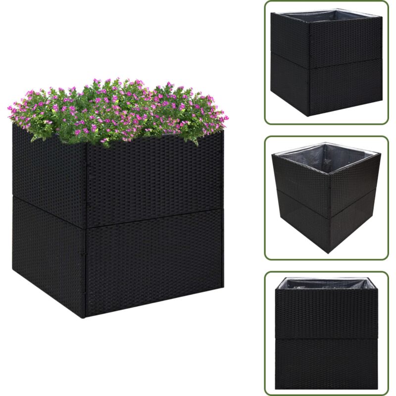 Pflanzkübel Schwarz 80x80x80 cm Poly Rattan - Pflanzkübel - Blumenerde - Gartendeko - Balkonmöbel - Outdoor Deko