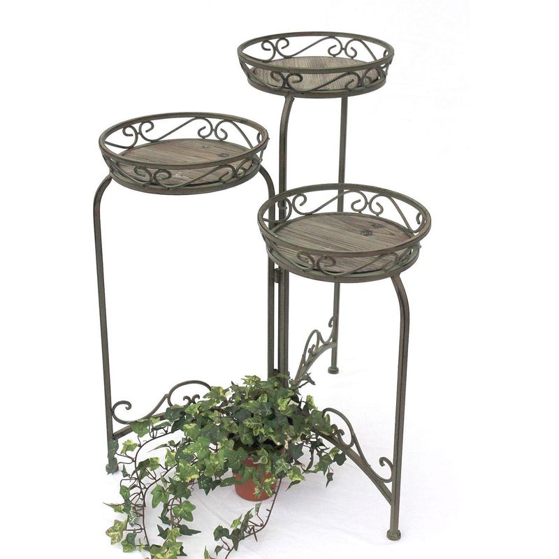 Dandibo - Blumentreppe Metall Rund 72 cm Blumenständer mit 3 Körbe 11136 Blumenständer Blumensäule Pflanzenständer Holzablage