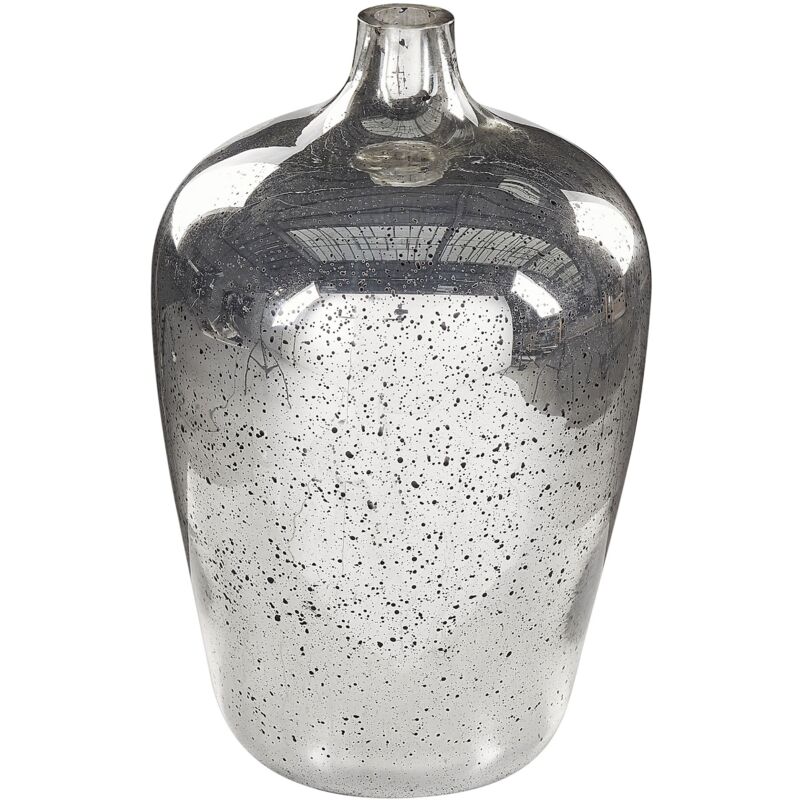Blumenvase Silber 40 cm aus Glas mit glänzender Oberfläche Handgefertigt Wohnartikel Wohnung Zubehör Dekogefäß Rund Modern Glamourös Modern
