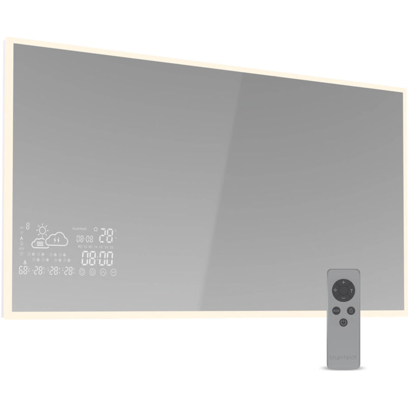 Infrarotheizung 600W – Wandmontage, Smart Mirror mit LED-Anzeige, IP44, App-Steuerung, Überhitzungsschutz, für Bad & Feuchträume, 12-15 m², Infrarot