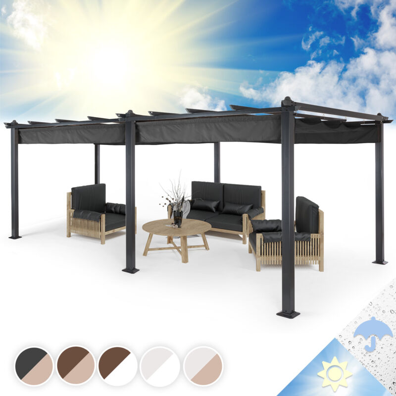 Blumfeldt Pavillon 3x6m, Rostfreier Metall-Pavillon mit Einziehbarem Dach, Pavillon Wasserdicht, Stabil & Winterfest, Langlebige Pergola Freistehend,