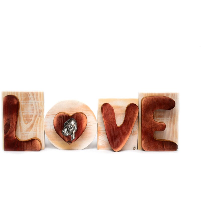 Bluthund, Hund des Heiligen Huberta - Holzschild LOVE, Interior-Deko mit Hund, bezaubernde Regal-Deko von Art-Dog