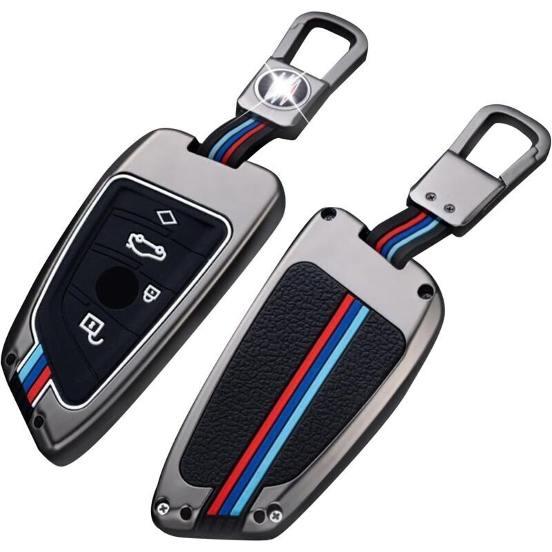 BMW Schlüsseletui aus Zinklegierung für BMW X1, X2, X3, X4, X5, 1, 2, 3, 4, 5, 6, 7 Tasten, Silikon-Schlüsselhülle mit Schlüsselring – 4 Tasten,