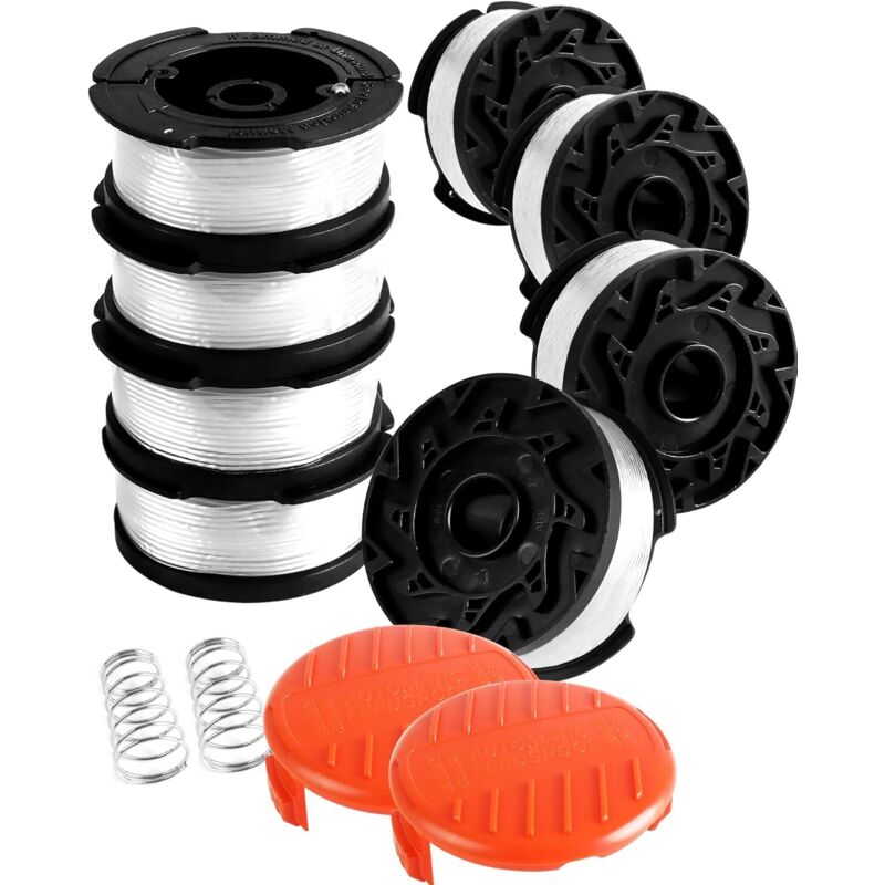 Fadenspule für Rasentrimmer, für Trimmer von Black & Decker, 8er-Pack Fadenspulen für Rasentrimmer mit 2 Spulenabdeckungen und 2 Federn