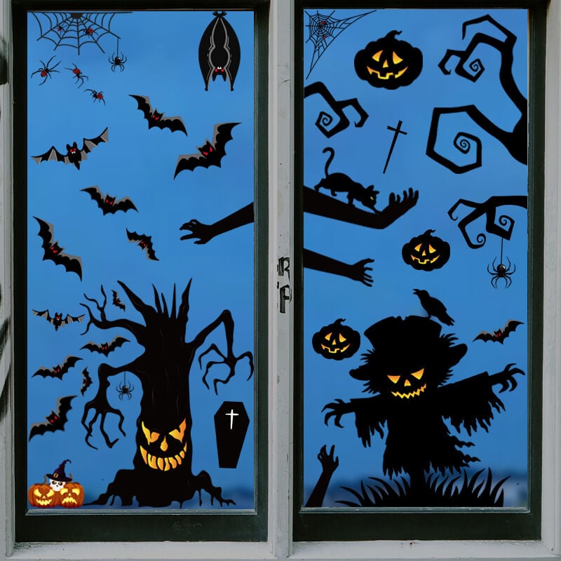 Memkey - 2 Bögen Halloween-Fensteraufkleber, Halloween-Fensteraufkleber, Halloween-Fensterdekoration, Halloween-Wandaufkleber für