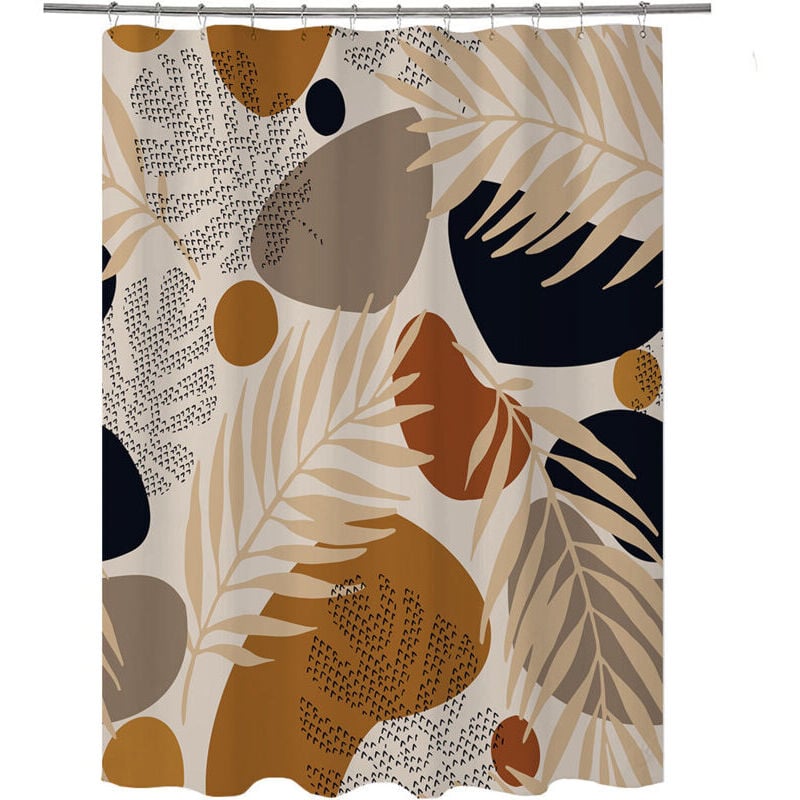 Boho Duschvorhang 180x180 cm Braun, Moderne Abstrakte Kunst Boho Stil Palmenblätter Pflanzen Waschbarer Textil Wasserdichter Duschvorhang für