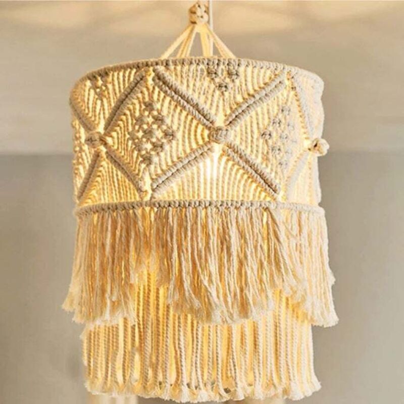 Boho-Pendelleuchten mit handgefertigtem Makramee, böhmischer Lampenschirm für Boho-Schlafzimmer, Wohnzimmer, Weihnachtsdekoration