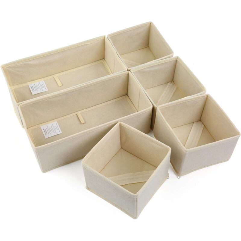 Aufbewahrungsbox, 6er-Set faltbare Schubladenorganizer aus Vliesstoff, Aufbewahrungskörbe für Socken, BHs, Babykleidung (Beige)