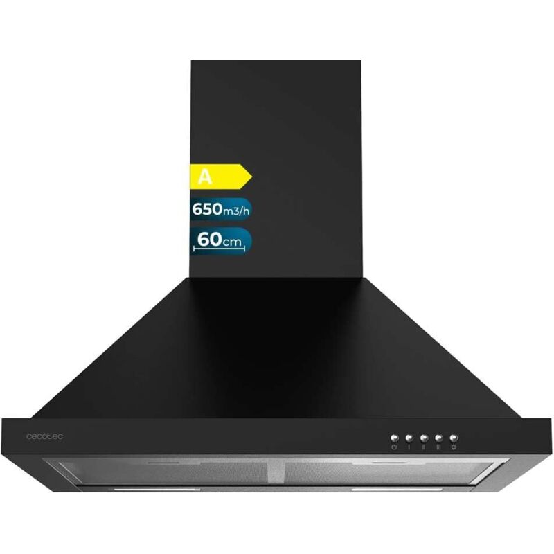 Cecotec - Bolero flux Pyramidenhaube pm 606500 schwarz a de 60cm de breit, schwarz lackiert, Absaugung 650m3/h, Motor 165w, Klasse a, mechanische