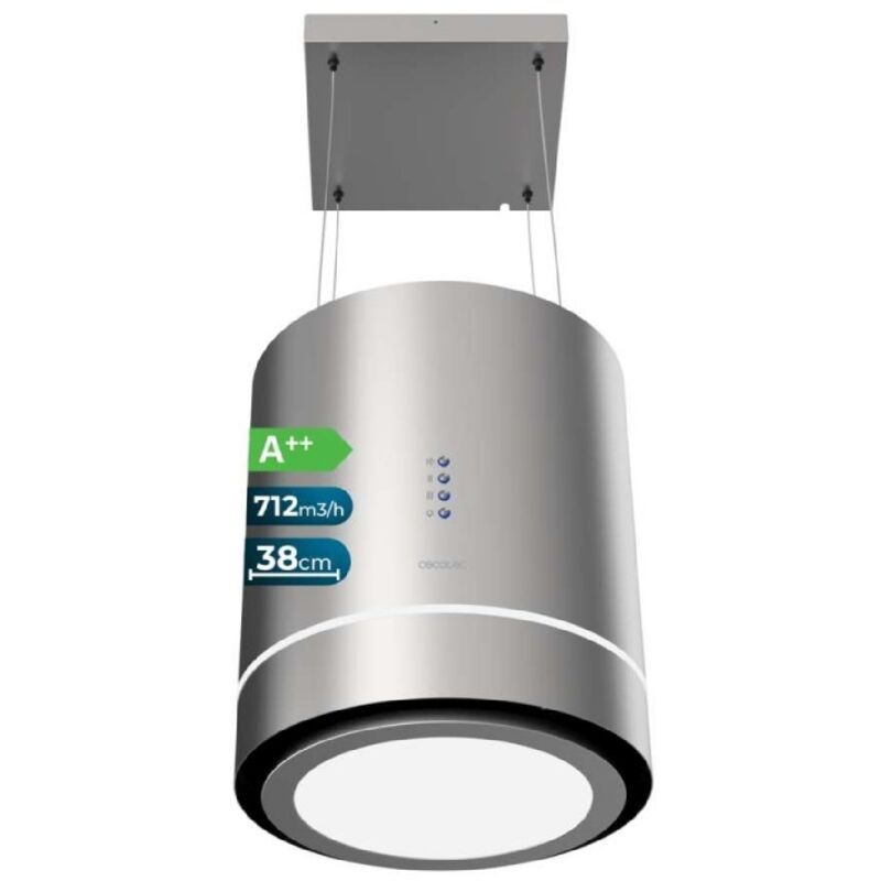Quadratische Insel-Dunstabzugshaube Bolero Flux ICT 388000 Inox A++ 38 cm breit, Ausführung Edelstahl, Absaugung 800 m3/h, Motor 210 W, Klasse A++,