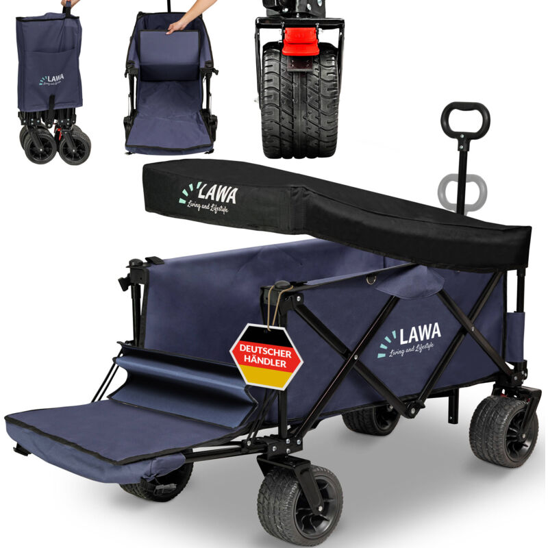 Klappbarer Bollerwagen Dach mit Heckklappe faltbarer Transportwagen Hundebuggy LeiterwagenBW08+ Blau