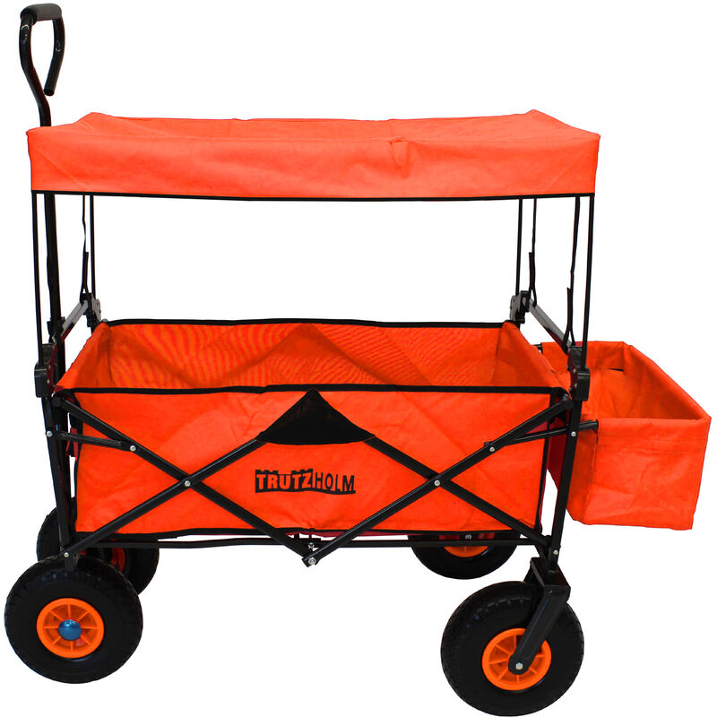 Bollerwagen faltbar mit Dach, Vollgummi-Räder, Hecktasche und Teleskopgriff