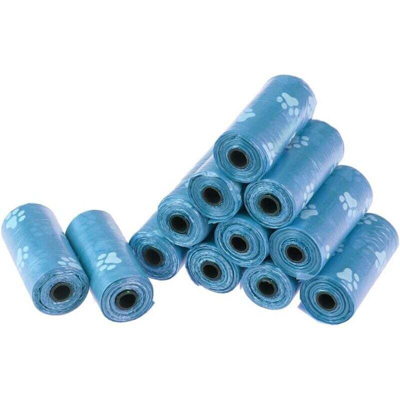 Bolsas biodegradables para excrementos de perro, color azul, 12 rollos (180 bolsas en total)