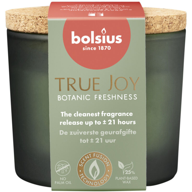 Bolsius Duftkerze True Joy Botanic Freshness 7 cm im Glas mit Korkdeckel Duftkerze
