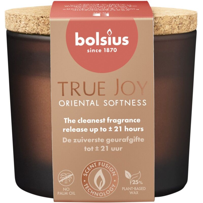 Bolsius Duftkerze True Joy Oriental Softness 8 cm im Glas mit Korkdeckel Duftkerze