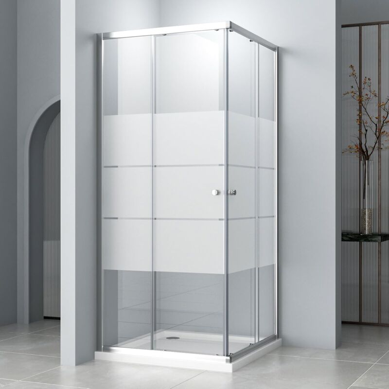 Gestreift Duschkabine Eckeinstieg 80x100x185cm, Duschkabine Eckeinstieg mit Schiebetüren Duschkabine Duschabtrennung-glas 5mm esg Sicherheitsglas,