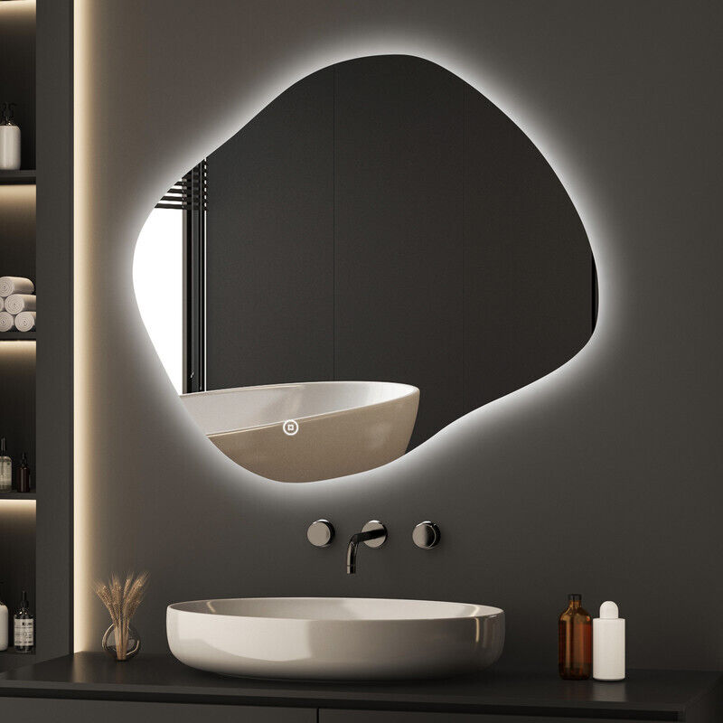 Asymmetrischer Badspiegel mit Beleuchtung 84x74cm led Asymmetrischer Spiegel mit Beleuchtung Spiegel mit Licht Badezimmer Wandspiegel mit