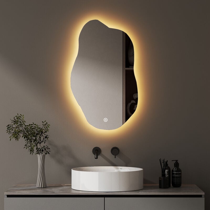 Asymmetrischer Badspiegel mit Beleuchtung 52x85cm led Asymmetrischer Spiegel mit Beleuchtung Spiegel mit Licht Badezimmer Wandspiegel mit