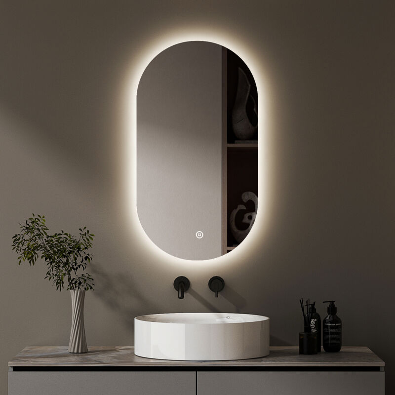 Badspiegel Oval mit Beleuchtung 50x90cm Ovaler Badezimmerspiegel mit Beleuchtung Spiegel mit Licht Oval led Spiegel Badezimmer Wandspiegel mit