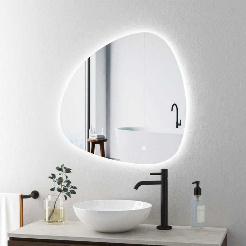 Boromal Asymmetrischer Beleuchtung mit Beleuchtung 80x80cm LED Badspiegel Asymmetrischer Spiegel mit Licht LED Spiegel Badezimmerspiegel Lichtspiegel