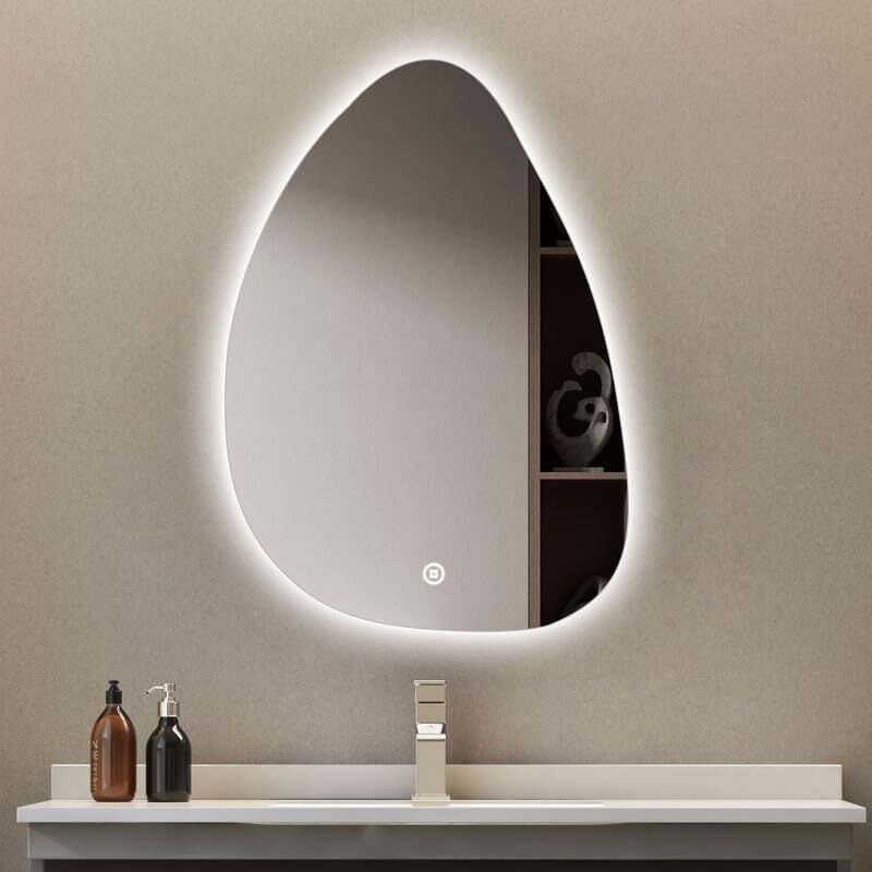 Asymmetrischer Spiegel mit Beleuchtung led Badspiegel mit Beleuchtung 55x80cm led Spiegel mit Licht Badezimmerspiegel mit Beleuchtung,