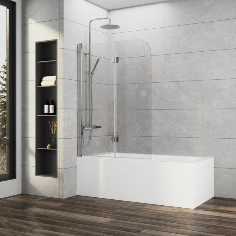 Boromal Badewannenaufsatz 100x120cm Duschtrennwand für Badewanne Duschwand für Badewanne Faltwand Duschabtrennung Badewanne