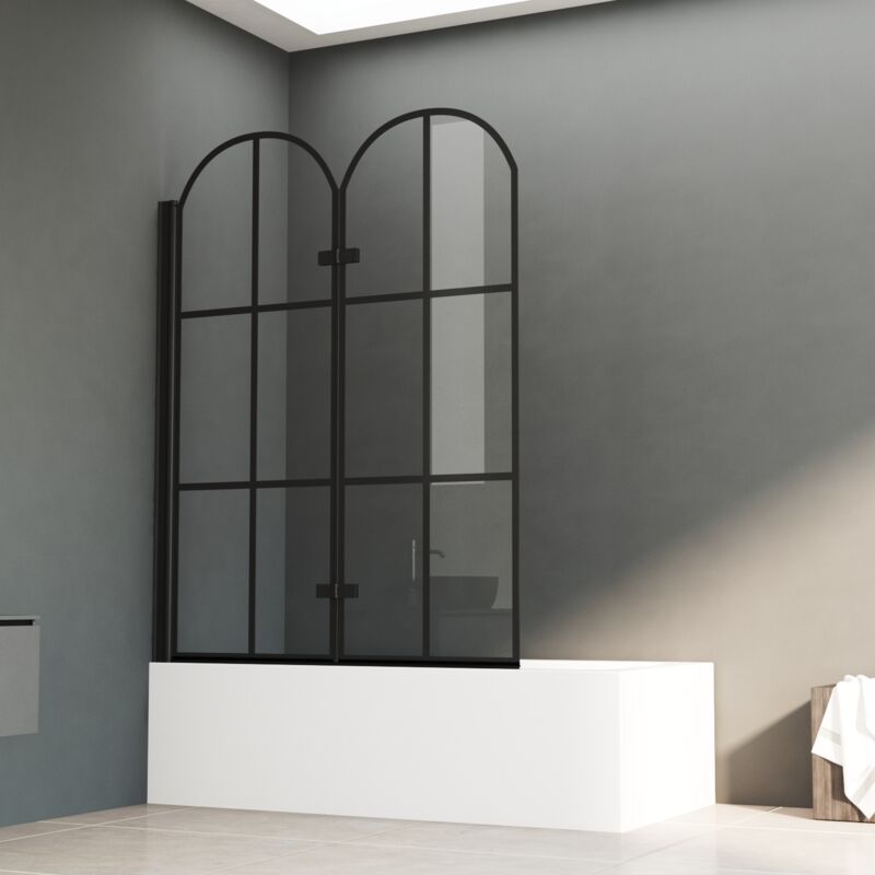 Boromal Badewannenaufsatz mit Schwarzem Gitterdruck Duschwand für Badewanne Duschtrennwand für Badewanne Faltwand Duschabtrennung Badewanne Duschwand