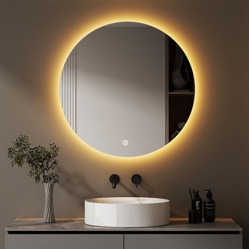 Boromal Badspiegel mit Beleuchtung 80x80cm LED Badspiegel Rund LED Spiegel Spiegel mit Beleuchtung Badezimmerspiegel Rund mit Beleuchtung Wandspiegel