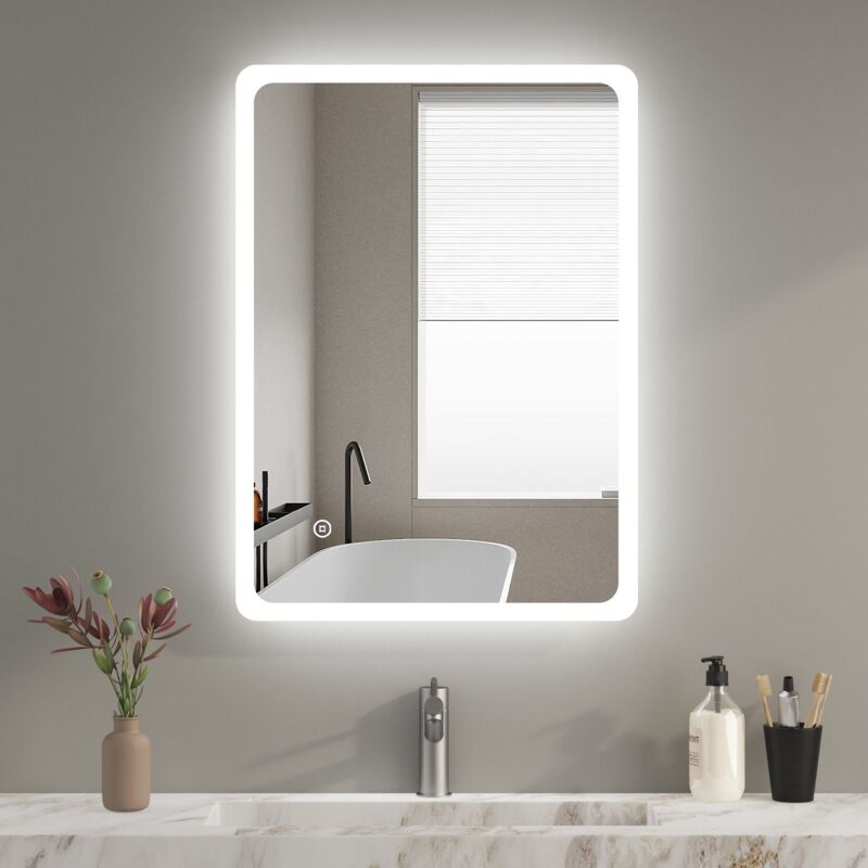 Boromal - Badspiegel mit Beleuchtung 70x50cm Badspiegel Dimmbar Badspiegel mit Licht Badezimmerspiegel mit Beleuchtung Spiegel mit Beleuchtung