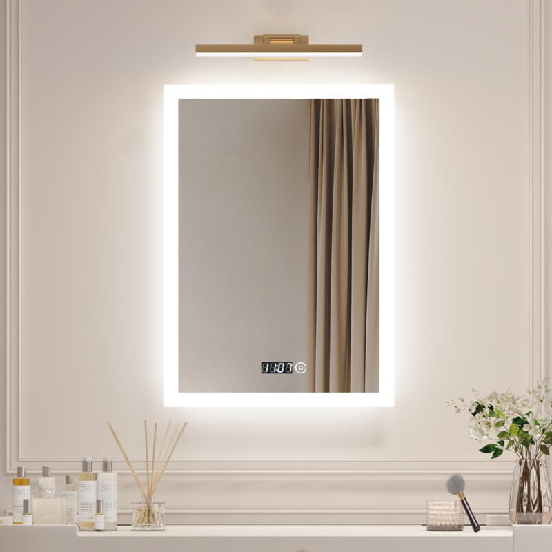 Boromal Badspiegel mit Beleuchtung LED Spiegel mit Uhr 50x70cm Spiegel mit Beleuchtung Badezimmerspiegel mit Beleuchtung Lichtspiegel Wandspiegel mit