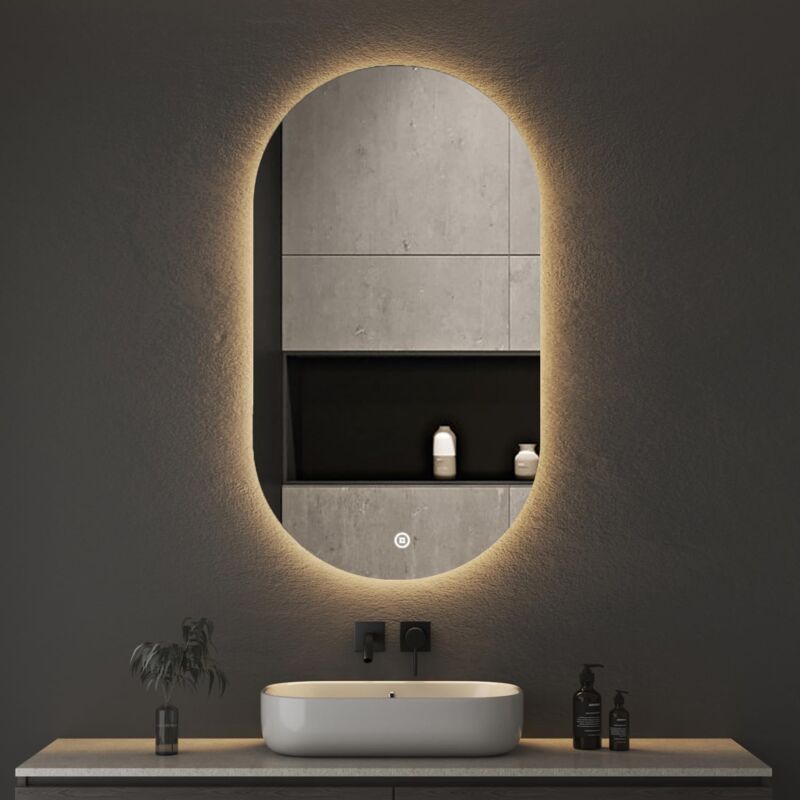 Oval Badspiegel mit Beleuchtung 50x90cm led Badezimmer Spiegel mit Beleuchtung Badezimmer Wandspiegel Bad Spiegel mit Licht Oval led Spiegel mit