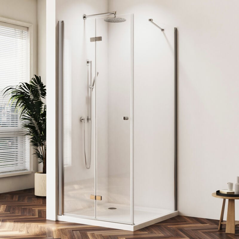 Duschkabine 75x75x185 cm 180°Drehfalttür Duschkabine Eckeinstieg Duschabtrennung mit Seitenwand 5mm esg Sicherheitsglas Dusche Falttür - Boromal