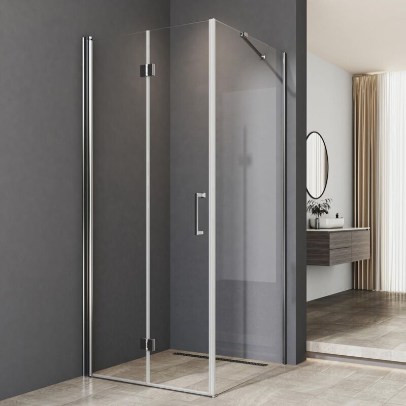 Duschkabine 120x80cm mit Seitenwand Duschkabine Falttür 5mm nano Beschichtung Glas 180º Duschabtrennung Dusche Duschwand Höhe 195 cm ohne Duschtasse