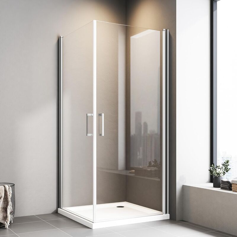 Duschkabine 90x90cm Eckeinstieg Pendeltür, Duschkabine Pendeltür 5mm nano Beschichtung esg Glas Duschabtrennung Dusche Duschwand Höhe 195cm - Boromal
