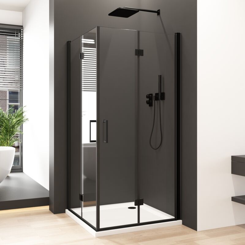 Duschkabine Eckeinstieg Schwarz 90x90cm Falttür Drehfalttür Falttürkabine Eckeinstieg Duschkabine 5mm nano Sicherheitsglas Doppel Duschtür Höhe