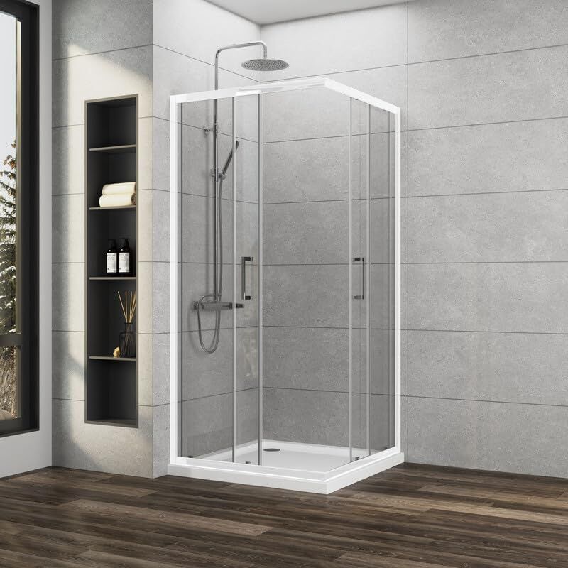 Boromal Duschkabine Weiß 75x90x185cm Schiebetür Duschkabine Eckeinstieg 5mm ESG Sicherheitsglas Duschabtrennung Dusche Duschwand, Montage auf