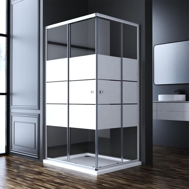 Eckeinstieg Duschkabine 80 x 100 cm Schiebetür Duschabtrennung, Streifen Duschschiebetür Gestreift Glas Dusche 100x80cm Duschkabine aus 5mm esg