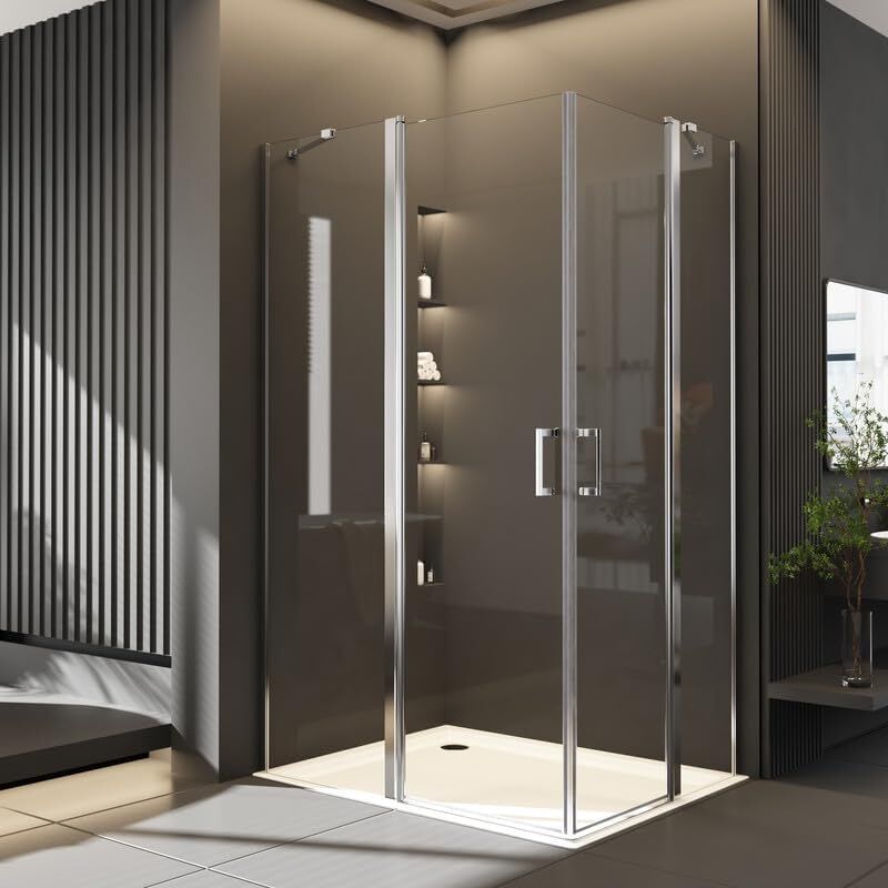 Eckeinstieg Duschkabine 120x120cm Schwingtür Eckeinstieg Duschabtrennung, Pendeltür Duschkabine Dusche Duschtür aus 5mm Nano ESG-Sicherheitsglas,